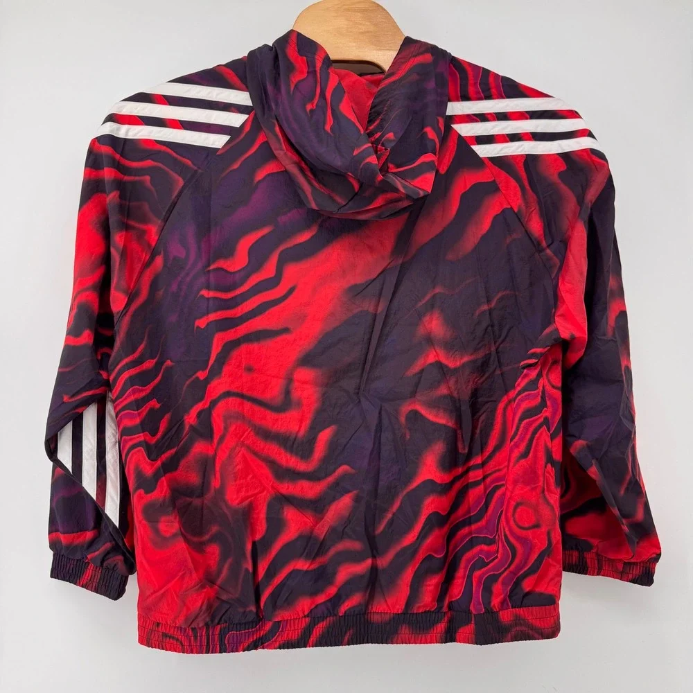 Adidas Windbreaker Men XL Red Purple All Over Print Half Zip Hooded IC3708 NEW